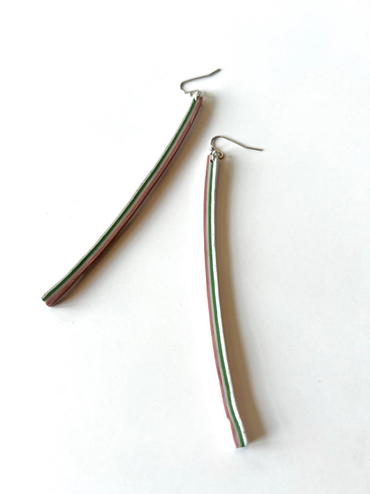 Extra Long Striped Bowed Dangle Earrings