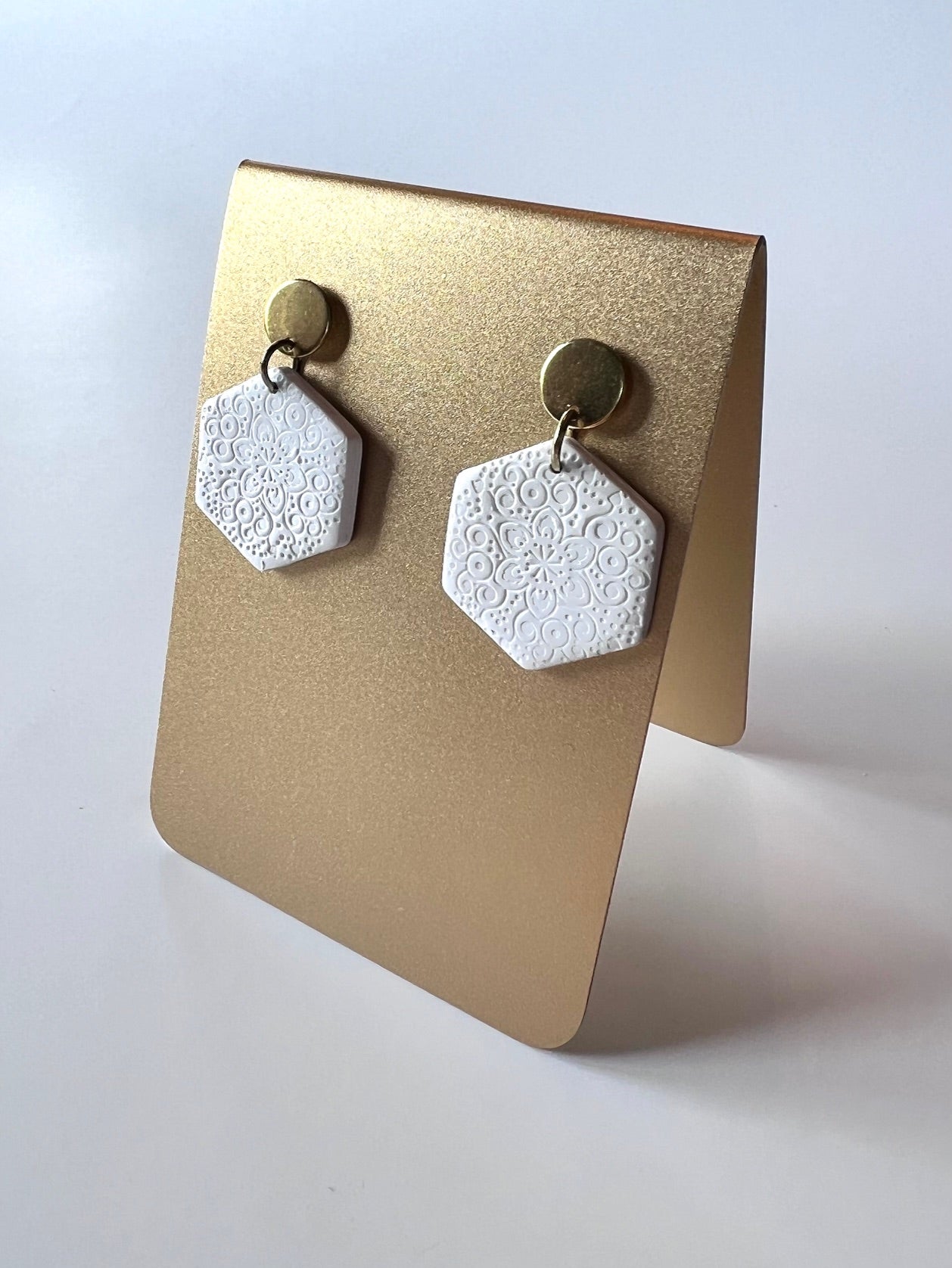 Embossed Hexagonal Dangle Earrings