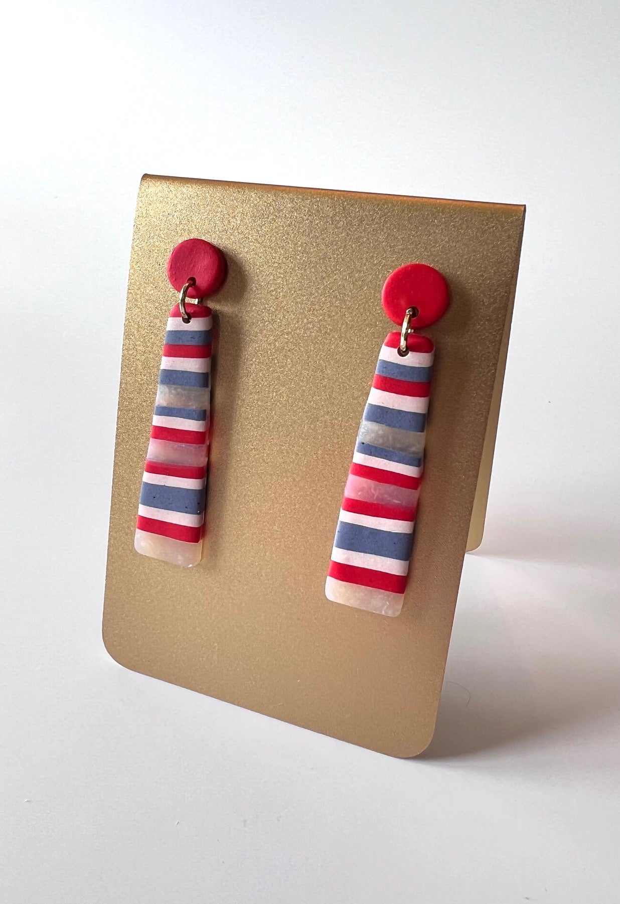 Red, White, and Blue Striped Dangle Earrings