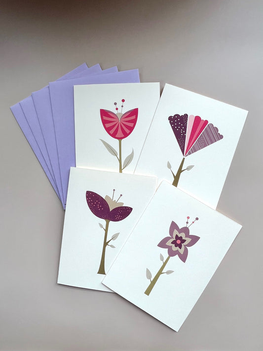 Floral 4-pack of Greeting Cards (Blank) & Envelopes